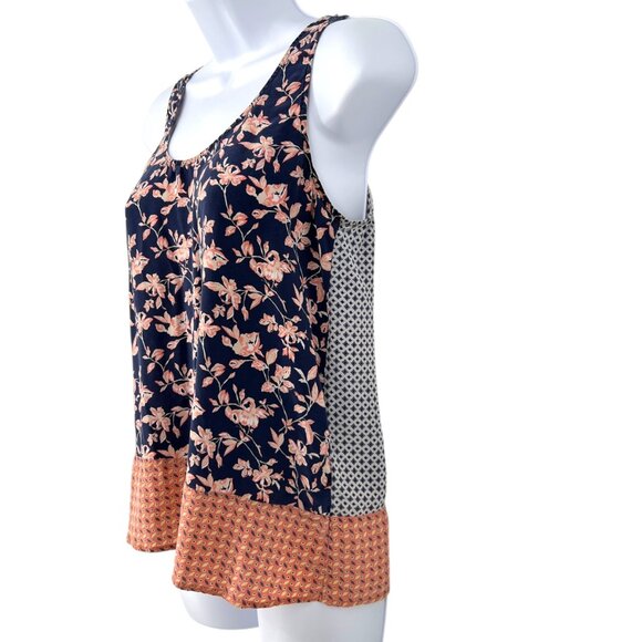 Joie Silk Sleeveless Floral Geometric Print Tank Top Navy Pink Orange Size Small - Picture 3 of 10